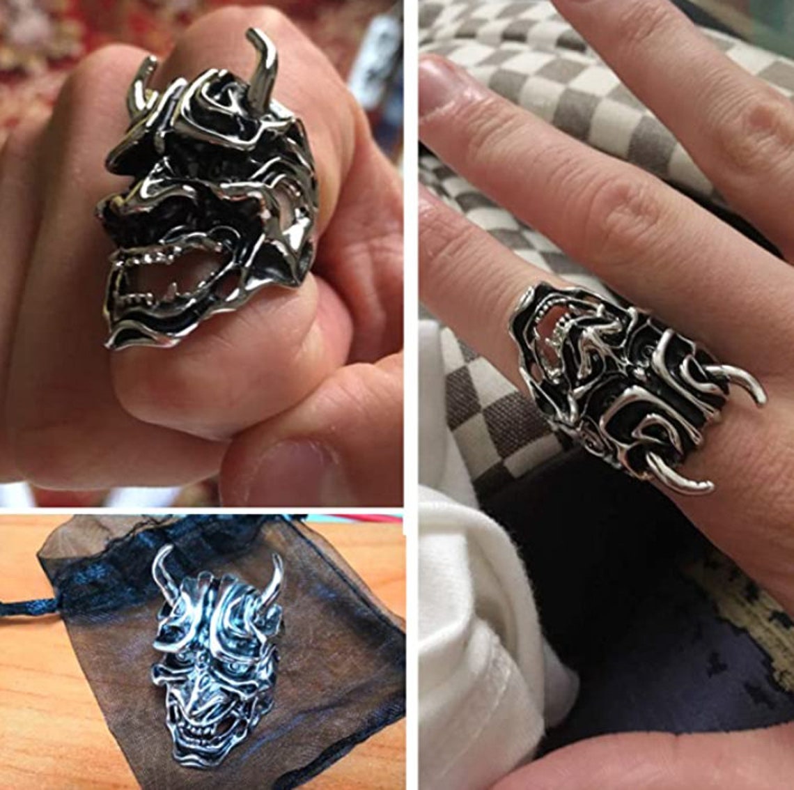 Hannya Mask Ring Japanese Jewelry Mens Big Statement Biker Etsy UK