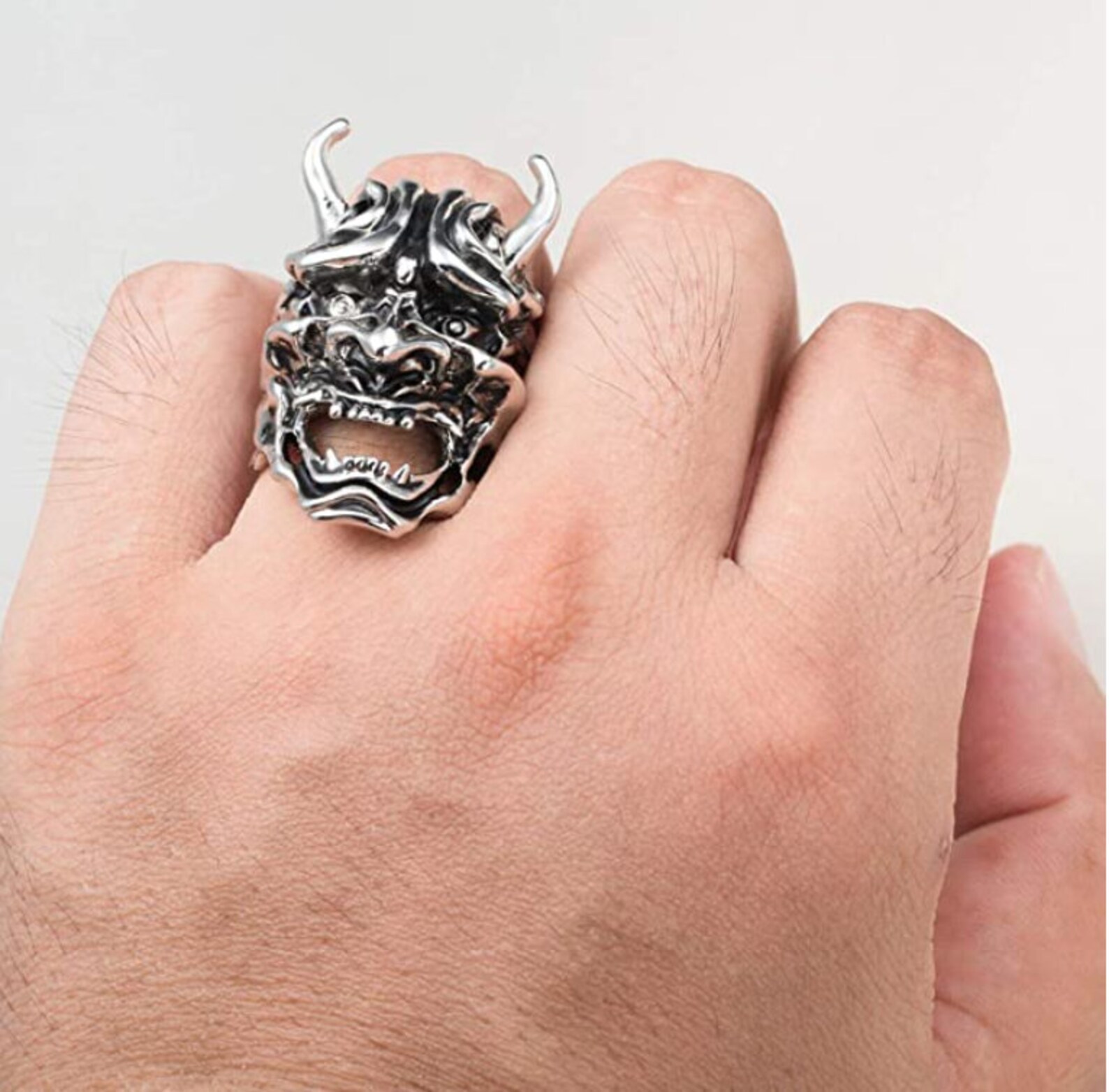 Hannya Mask Ring Japanese Jewelry Mens Big Statement Biker Etsy