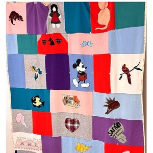 Handmade Patchwork T-Shirt Quilt Throw Mickey Mouse Cats Animals 79x62