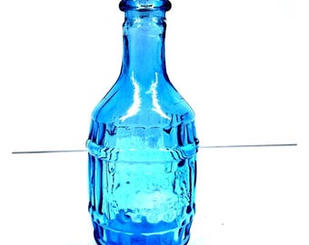 Root Bitters Mini Blue Glass Bottle 3" Taiwan Vintage Reproduction