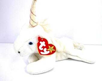 Ty Beanie Babies Mystic the Unicorn 1993 PVC Pellets Original White Plush