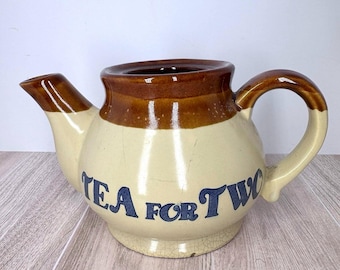 Vintage Tea For Two Teapot Brown Cream Stoneware Small No Lid Cottagecore