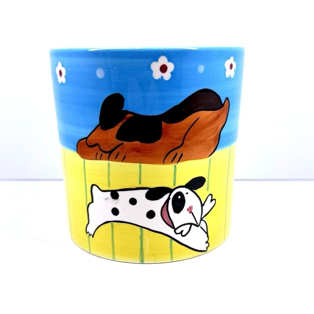 Vigor Ceramic Cartoon Dog Planter Pot Blue Yellow Vintage 5 Inch Flower ...
