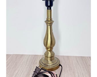 Vintage Brass Table Lamp 13.5in Traditional Turned Base Small Accent Light