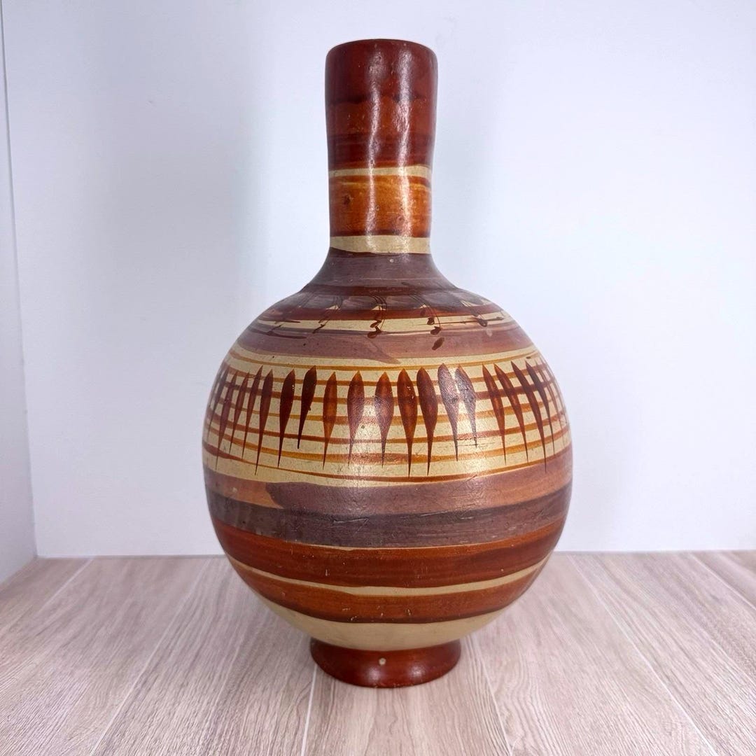 Vintage Studio Pottery Vase Mid Century Modern Brown Drip Glaze Art ...