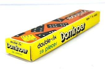 VTG Dominoes Set Black Tiles Complete Double Six 70s Retro