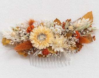 Autumn Hair Comb with Dried Flowers / Terracotta Rust Wedding Bridal Flower Comb / Boho Wedding Flower Hair Piece / Flower Hair Accessory