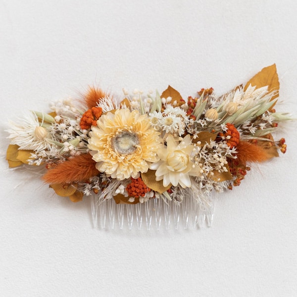 Autumn Hair Comb with Dried Flowers / Terracotta Rust Wedding Bridal Flower Comb / Boho Wedding Flower Hair Piece / Flower Hair Accessory