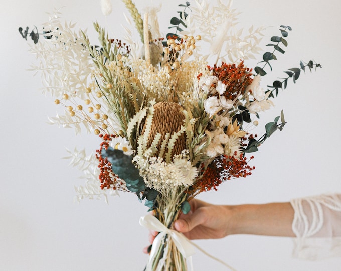 Boho Dried Flower Bouquet / Boho Wedding Bouquet / Dried Etsy