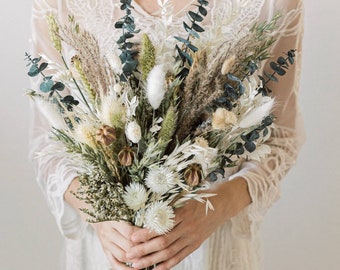 Natural Dried Flower Bouquet for Nature Lovers / Green Dried Flower Arrangement / Forrest Wedding Bouquet / Natural Dried Wedding Bouquet
