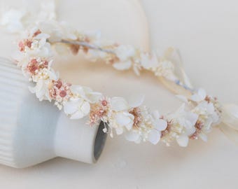 Dried Flower Hair Crown, Bridal Hair Crown, Newborn Hair Wreath, Communion Headband, Floral Hydrangea Glixia Hair Crown, Pink Purple & White