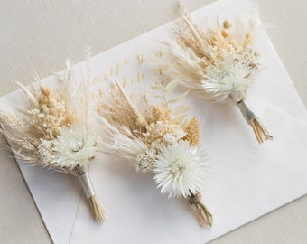 Boho Beige Bruiloft Boutonniere voor Bruidegom, Boho Gedroogde Bloemen Bruiloft Arrangement, Bruiloft Knoopsgat Mannen, Rustieke Bruiloft Accessoire