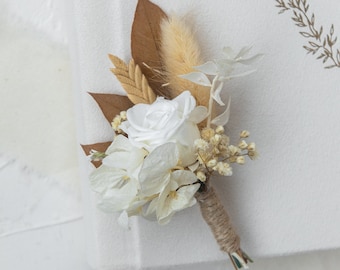 Rustic Wedding Boutonniere for Groom with Real Rose, Boho Dried Flowers Wedding Buttonhole, Wedding Buttonhole Men, Rustic Wedding Accessory
