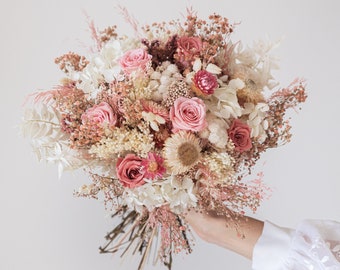 Bouquet de mariée éternel rose / bouquet de fleurs roses stabilisées / arrangement de mariée séché élégant rose pastel / bouquet de mariée roses