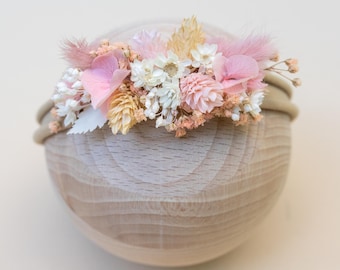 Newborn Floral Headband | Pink Baby Girl Photo Prop | Dried Flower Crown for Newborn Photography | Baby Flower Crown