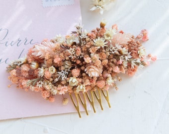 Pink Babys Breath Hair Comb with Dried Flowers, Gypsophila Pink Wedding Bridal Flower Comb, Small Flower Hair Piece, Bridal Hair Accessory