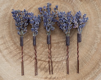 Lavendel Hochzeit Haarnadel, Lila Lavendel Blume Haarspange, Minimalistische Hochzeit Haarschmuck mit echten Blumen, Hochzeit Haarteil