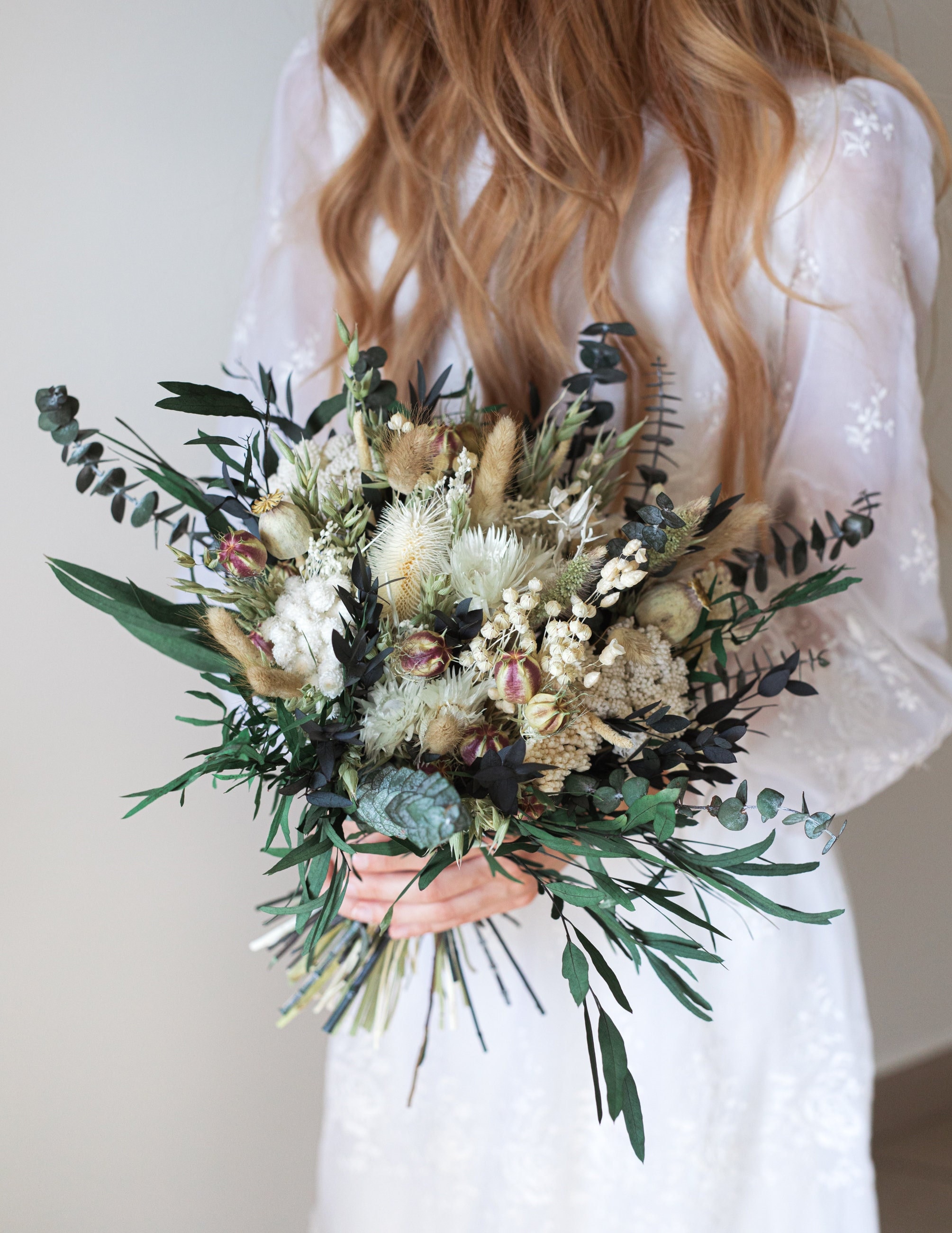 Natural Dried Flower Bouquet for Nature Lovers / Green Dried Flower  Arrangement / Forrest Wedding Bouquet / Natural Dried Wedding Bouquet 