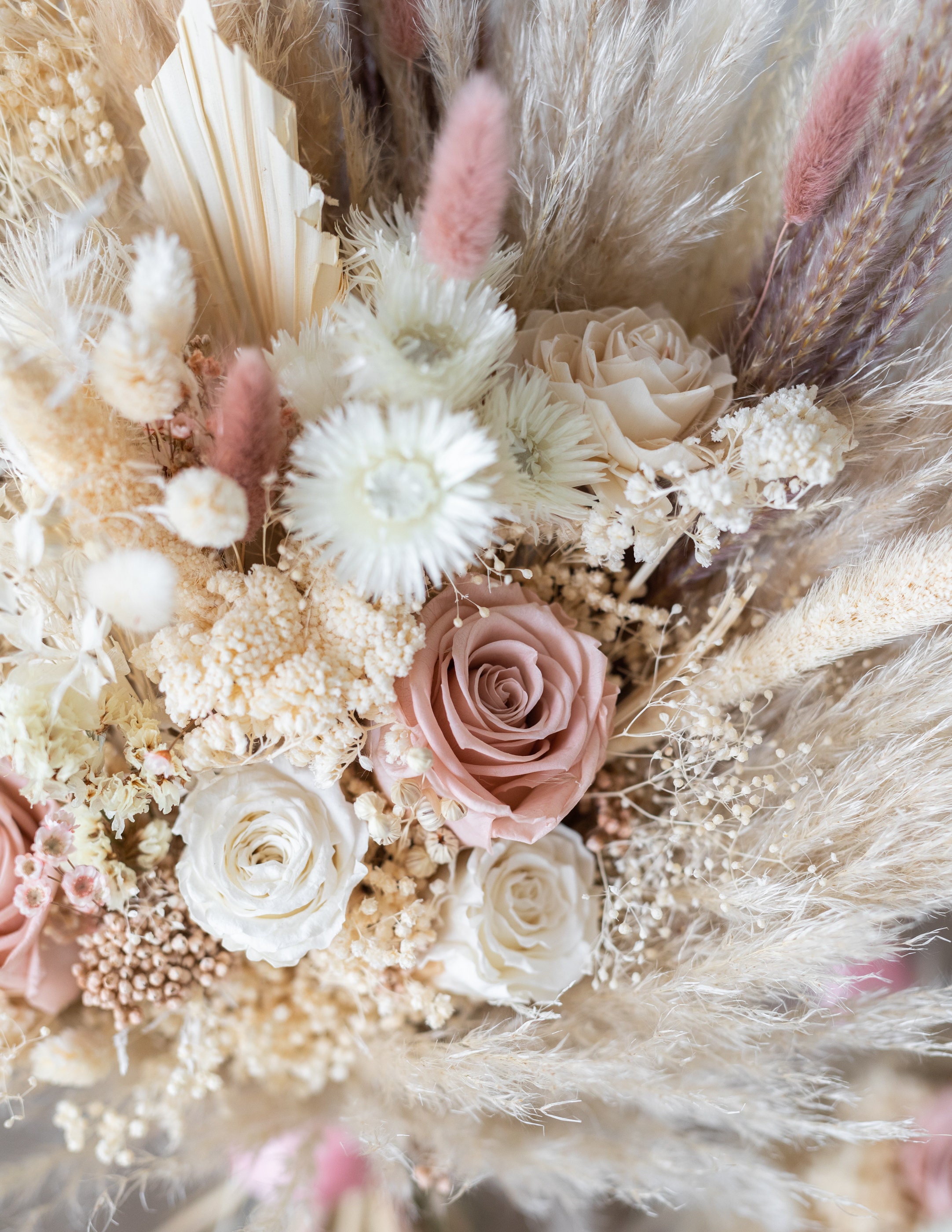 Pink Dream Peach Dried Flowers Bouquet / Preserved Daisy Rose Flowers  Bouquet / Wedding Bridal bouquet / Preserved silver grey herbs Natural