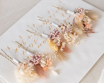 Grampo de cabelo de casamento com flores secas, rosa blush bege / acessório delicado para cabelo de casamento, flores reais / aplique de cabelo de casamento / grampo de cabelo