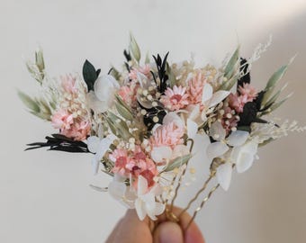 Getrocknete Blume Rosa Grün Hochzeit Haarnadeln / Hochzeit Haar Accessoire Echte Blumen / Hochzeit Haarteil / Haarnadeln