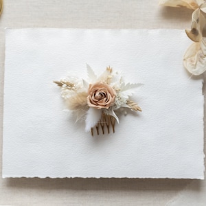 Hair Comb with Dried and Preserved Flowers / Small Mocha Brown Wedding Bridal Flower Comb / Rustic Elegant Wedding Flower Hair Piece image 5