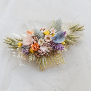 Pastell Bunte Wildblumen Haarkamm, Garten Frühling Sommer Wiese Blume Hochzeit Braut Haarschmuck mit getrockneten Blumen Glixia Hortensien