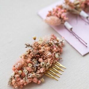 Pink Babys Breath Hair Comb with Dried Flowers, Gypsophila Pink Wedding Bridal Flower Comb, Small Flower Hair Piece, Bridal Hair Accessory imagem 5