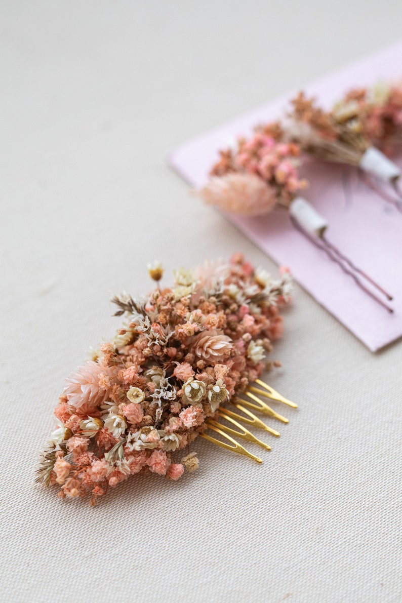 Pink Babys Breath Hair Comb with Dried Flowers, Gypsophila Pink Wedding Bridal Flower Comb, Small Flower Hair Piece, Bridal Hair Accessory image 5
