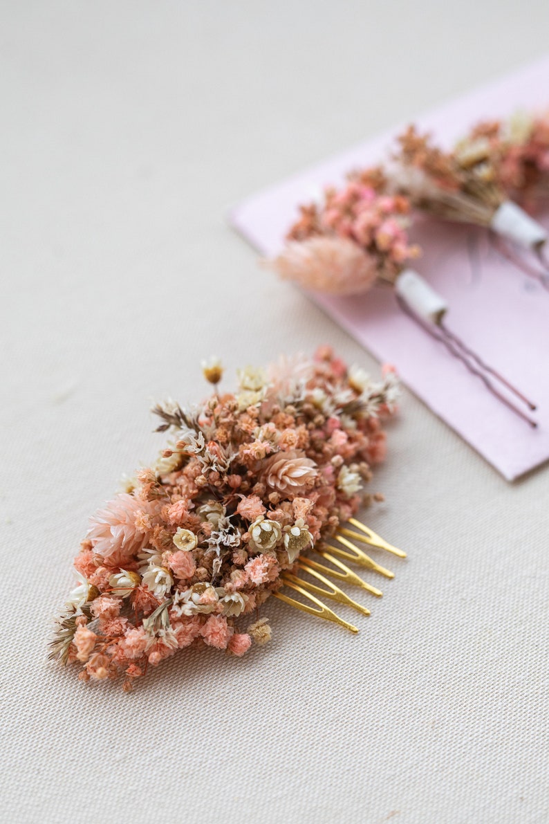 Pink Babys Breath Hair Comb with Dried Flowers, Gypsophila Pink Wedding Bridal Flower Comb, Small Flower Hair Piece, Bridal Hair Accessory imagem 5