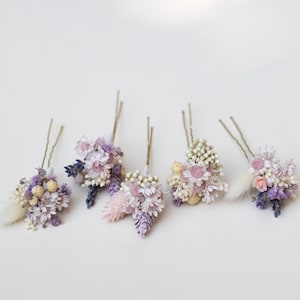 Purple Bridal Hair Pins With Dried Flowers / Dainty Wedding Headpiece / Colorful Floral Bobby Pins / Lilac Lavender Hair Pins