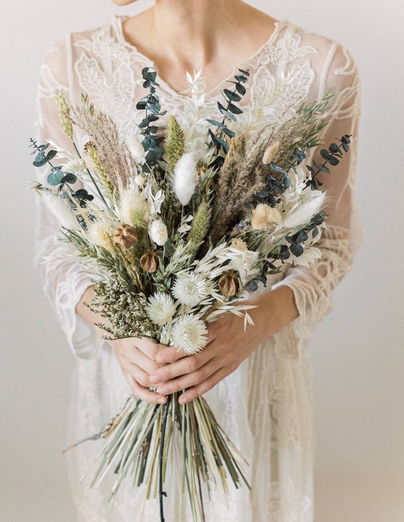 Natural Dried Flower Bouquet for Nature Lovers / Green Dried Flower  Arrangement / Forrest Wedding Bouquet / Natural Dried Wedding Bouquet 