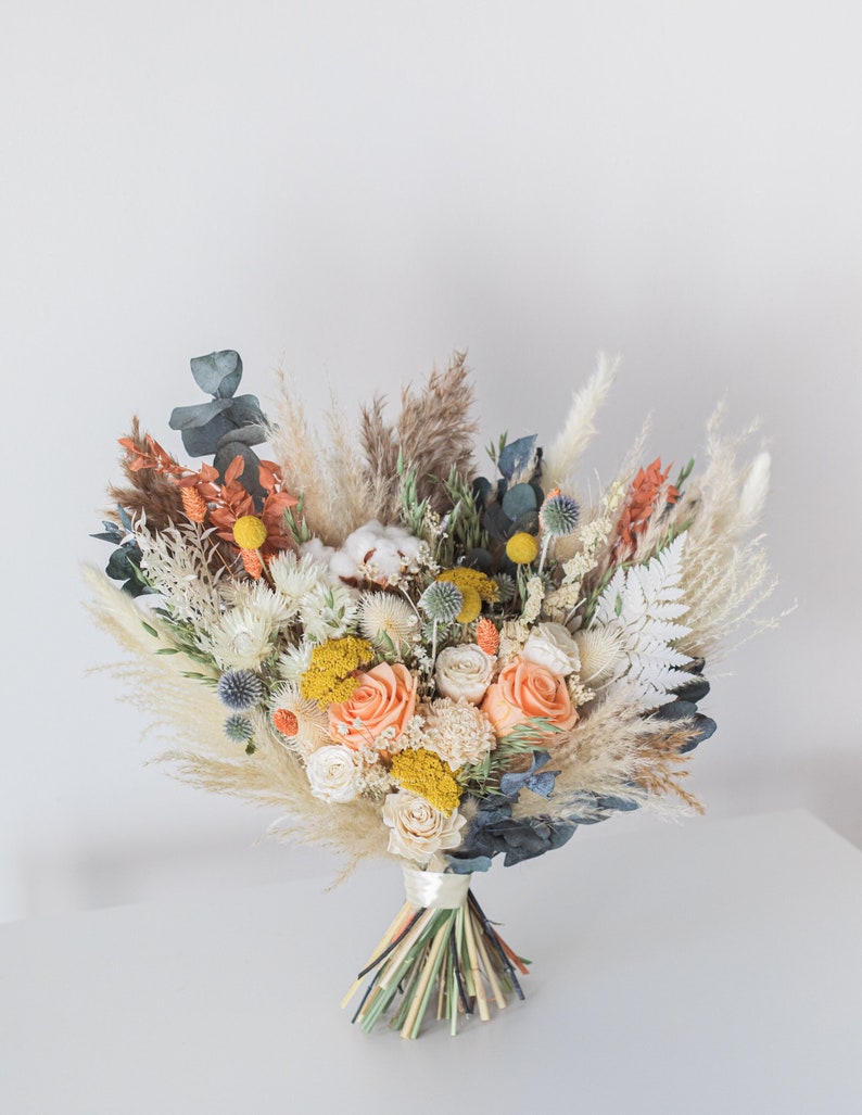 Spring Pastel Dried Flower Bouquet / Peach Yellow Dried Flower Etsy