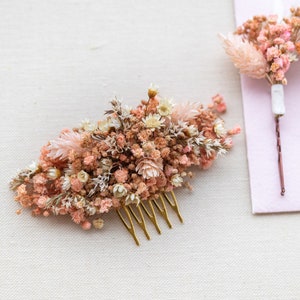 Peigne à cheveux de souffle de bébé rose avec des fleurs séchées, peigne de fleur de mariée de mariage rose gypsophile, morceau de cheveux de petite fleur, accessoire de cheveux de mariée image 4