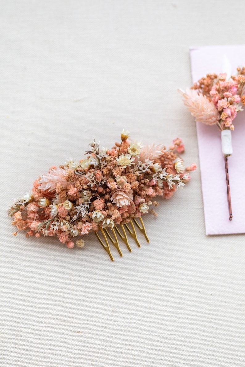 Pink Babys Breath Hair Comb with Dried Flowers, Gypsophila Pink Wedding Bridal Flower Comb, Small Flower Hair Piece, Bridal Hair Accessory imagem 4