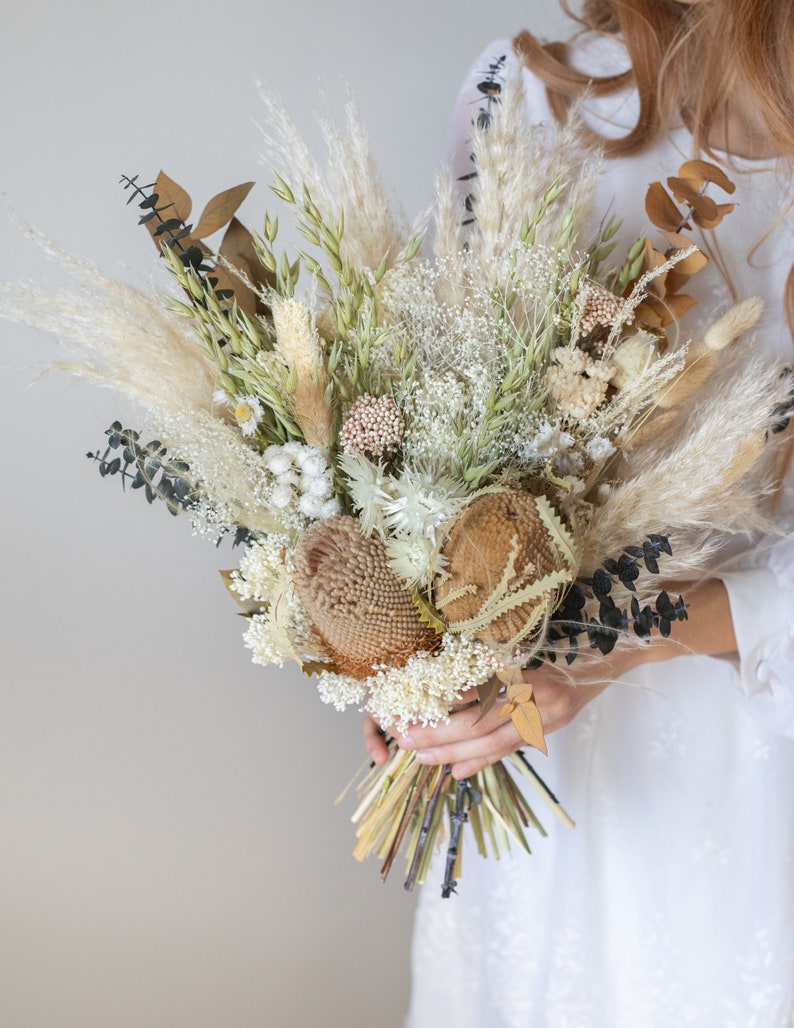 Boho Dried Flower Bouquet / Eucalyptus Wedding Bouquet / Dried Etsy