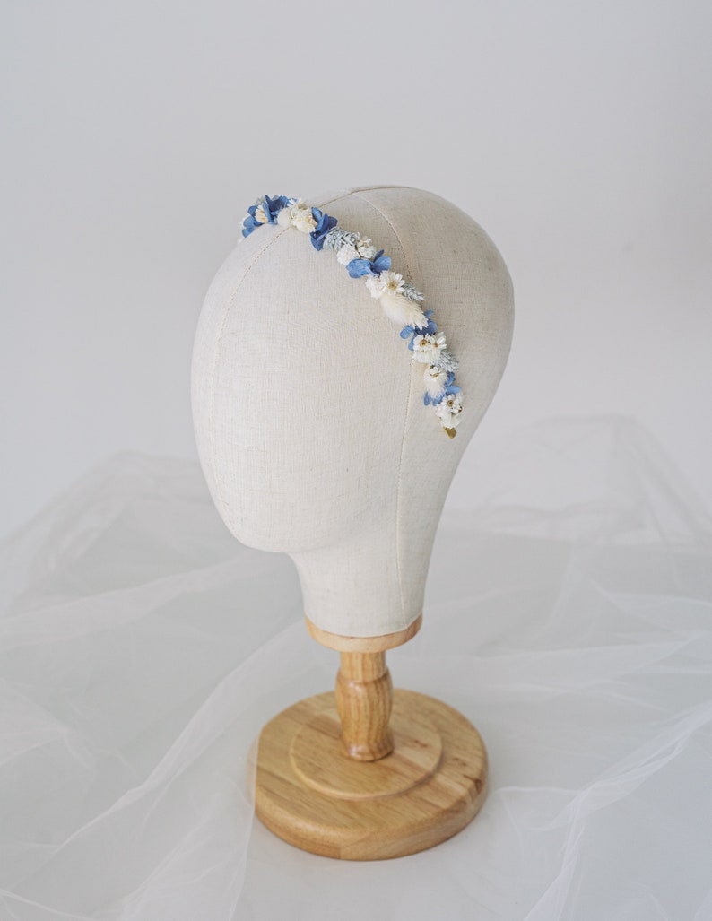 Blauwe sierlijke gedroogde bloem bruiloft accessoires / winter elegante bruidshaar set / eeuwige bruidsbloemen / gedroogde bloem haarkroon en kam Hair crown