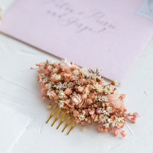 Peigne à cheveux de souffle de bébé rose avec des fleurs séchées, peigne de fleur de mariée de mariage rose gypsophile, morceau de cheveux de petite fleur, accessoire de cheveux de mariée image 3