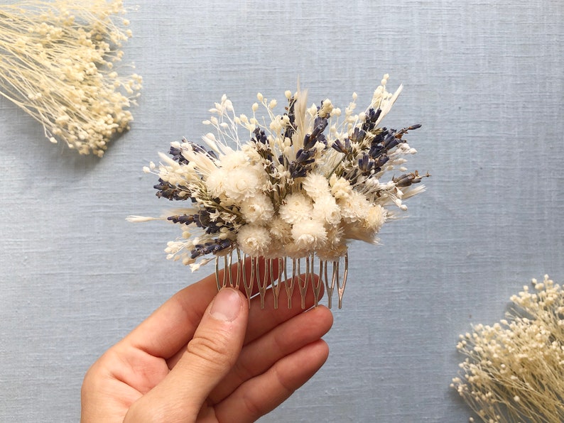 Lavender hair comb and boutonniere, dried flowers, wedding bridal hair clip, wedding flower hair piece, purple hair accessory 画像 2