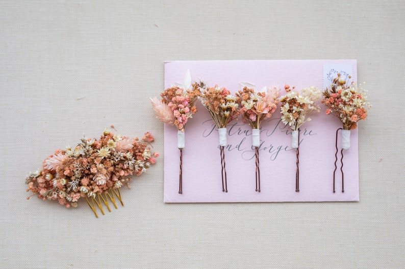 Pink Babys Breath Hair Comb with Dried Flowers, Gypsophila Pink Wedding Bridal Flower Comb, Small Flower Hair Piece, Bridal Hair Accessory imagem 7