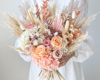 Pink & Peach Everlasting Wedding Bouquet / Preserved Rose Flower Bouquet / Pastel Dried Bridal Arrangement