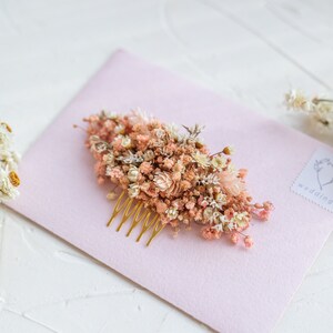 Peigne à cheveux de souffle de bébé rose avec des fleurs séchées, peigne de fleur de mariée de mariage rose gypsophile, morceau de cheveux de petite fleur, accessoire de cheveux de mariée image 2