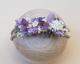 Newborn Floral Headband | Lilac Purple Baby Girl Photo Prop | Dried Flower Crown for Newborn Photography | Baby Flower Crown