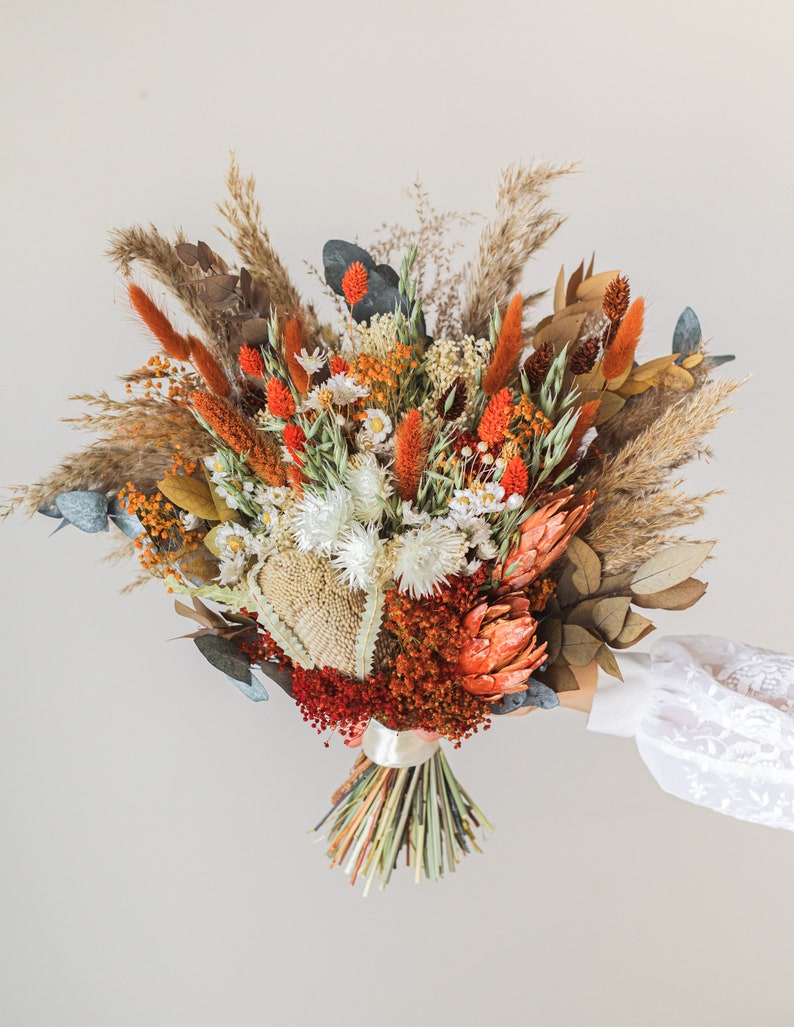 Boho Dried Flower Bouquet / Terracotta Boho Wedding Bouquet / Etsy