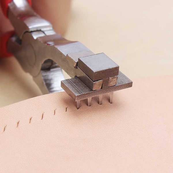 Leather Craft Hole Punch Tools Hand Held Silent Pliers Diamond Sewing Stitching Chisel Pricking Iron 4mm Spacing 2+4 Teeth