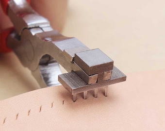 Leather Craft Hole Punch Tools Hand Held Silent Pliers Diamond Sewing Stitching Chisel Pricking Iron 4mm Spacing 2+4 Teeth