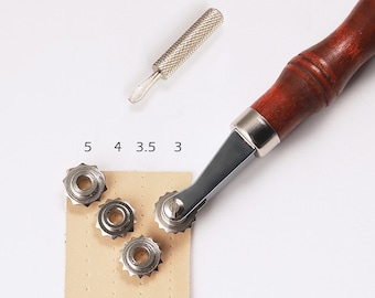 Roue de surpiqûre en papier en cuir avec 4 roues Marquage de ligne Roue Engrenage Roulette Espaceur de couture Outil d’artisanat en cuir