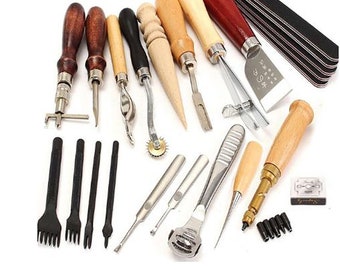 18 PCS Set Leather Craft Punch Tools Kit Stitching Carving Working Sewing Saddle Groover Tool
