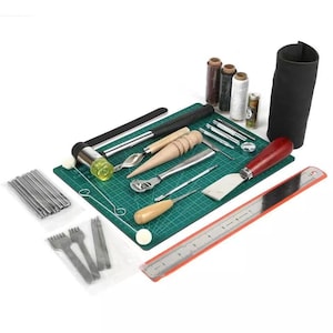 69pcs Practical Leather Waxed Thread Skiving Sewing Stitching Punching Cutting Leather Craft Making Tools Set for Beginner