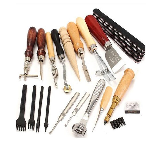 18pcs Leather Working Tools Leather Craft Tool Kit for Stitching Carving  Working Sewing Saddle Groover Kit 